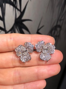 Flower Shape Oval Lab Grown Diamond Stud <b>Earrings</b> Solid 14K White Gold Minimalist Wedding Anniversary Party Women's Jewelry - Product Image 4