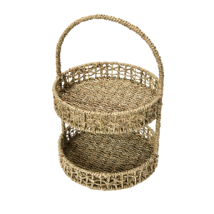 Bandeja rústica de dos niveles con borde festoneado de junco marino, bandeja decorativa con asa, organizador de mesa para decoración del hogar de Vietnam - Product Image 3