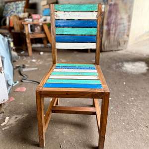 Chaise de salle à manger artisanale en bois de bateau recyclé, couleur naturelle, pour intérieur et extérieur, mobilier de maison, de resort et de villa, multicolore - Product Image 3