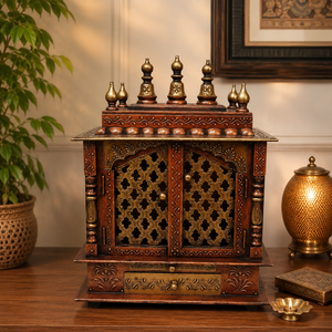 Handcrafted Wooden Home Temple Mandir with Drawer <b>Storage</b> | Decorative Pooja Mandir Cabinet for Home Prayer Room - Product Image 2