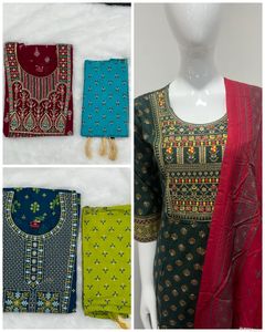 Designer Printed And Embroidery Work Anarkali Gown <b>Kurti</b> With Chanderi Dupatta Ready To Wear Set - Product Image 4