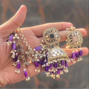 Plaqué or Kundan Stone Fashion Jewelry Necklace Set 10581109PU - Product Image 1