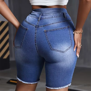 Mejores shorts de mezclilla para mujer de verano 2026, elásticos, ajustados, con agujeros y borlas - Product Image 3