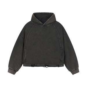 Sudadera con capucha vintage para hombre al por mayor, estilo urbano, personalizada, de algodón de 390 g/m², forro polar, con efecto desgastado, bajo cortado, lavado ácido, lisa - Product Image 1