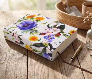 Handmade White Floral Printed Journal Purple Yellow Watercolor Flower Hardcover Notebook with Ribbon <b>Bookmark</b> Personalized Diary - Product Image 2
