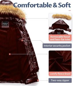 Chaqueta Larga Acolchada para Mujer con Capucha con Ribete de Piel, Manga Larga, Abrigo de Invierno Grueso y Cálido con Cierre de Cremallera, Color Sólido - Product Image 3