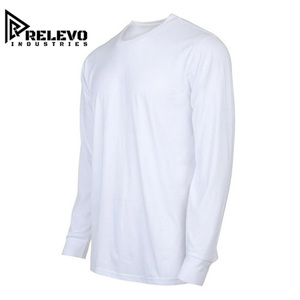 Chemise à manches longues blanche de qualité supérieure, T-shirt léger à col rond en coton pour homme, 100 % coton jersey, coupe classique - Product Image 2