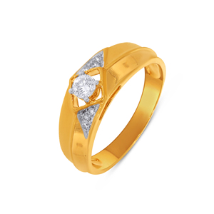 Bague de fiançailles de luxe pour homme en or jaune 18 carats avec diamants taille ronde et épaules ornées de diamants, bijoux fins sur mesure en gros - Product Image 1