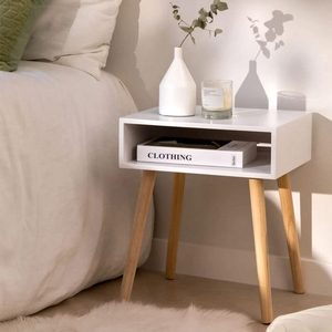 Modern White Solid Wood Nightstand <b>Bedside</b> Table Minimalist End Table with Open <b>Shelf</b> for Bedroom Hotel - Product Image 3