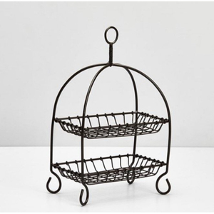 Cesta de Almacenamiento Metálica de Doble Nivel Hecha a Mano, Cesta Redonda de Alambre Negro con Soporte para Exhibición de Artículos de Cocina, Cesta Decorativa - Product Image 4