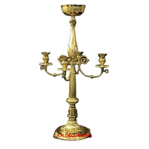Embossed Long Stem <b>Candelabra</b> 4 Arms with Flower Bowl for Wedding Centerpieces Elegant Gold Antique Embossed Handmade <b>Candelabra</b> - Product Image 1