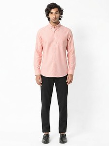 Camisa de Vestir de Algodón Rosa Sólido para Hombre, Manga Larga, Cuello con Botones, Estilo Casual Elegante para Primavera - Product Image 2