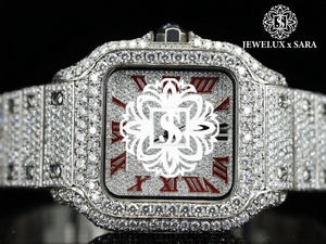 Reloj de Diamantes Moissanite con Esfera de Números Arábigos Hecho a Mano con Calidad de Exportación, Correa de Acero Inoxidable, Estilo Hip Hop Empresarial, Analógico - Product Image 4