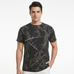 Men's Black Camouflage Print Short Sleeve T-<b>Shirt</b> With Wing Logo Regular Fit Casual O-Neck Breathable Knitted <b>Polyester</b> - Product Image 5