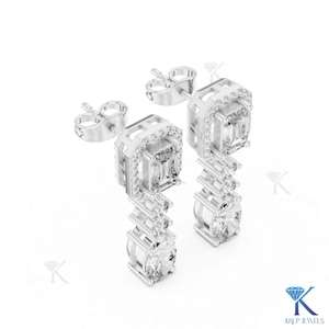 ต่างหูเพชร CVD ทรงเอเมอรัลด์แบบห้อยประดับเพชรทรงวงรี ทองคำแท้ 14K หรูหราสำหรับผู้หญิง เหมาะสำหรับงานแต่งงาน - Product Image 4