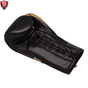 Gants de boxe SUMROOS SI en cuir noir et or avec sangle de poignet réglable, durables, protecteurs, confortables, équipement d'entraînement, design à lacets - Product Image 5