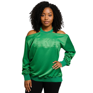 Sudadera AKA Pretty Girl Green Cold Shoulder con letras en relieve, jersey de manga larga informal para mujer, color verde - Product Image 1