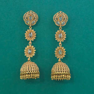 Grossistes de bijoux fantaisie artificiels en Inde, Jhumki antique avec placage or 233088 - Product Image 3