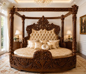 Cama con Dosel Redonda de Madera de Teca de Lujo Moderno Maharaja con Postes, Cama King Size de Cuatro Postes para Villas en EE. UU. - Product Image 6