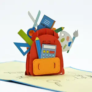 Custom and Design Back to school 3D Pop-up with Backpack paper model Manufacturer handmade greeting card