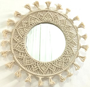 Espejo de macramé redondo de algodón tejido a mano, decoración de pared, bohemio - Product Image 5