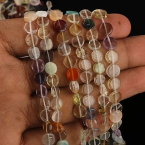 Perles en pierres précieuses naturelles multicolores, forme de pièce de monnaie, prix de gros, perles rondes polies en vrac pour la fabrication de bijoux - Product Image 6