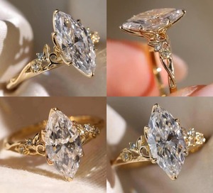 Designer Ladies <b>Ring</b> Gold Silver Yellow White Rose Finish MQ And Round Cut 2.30 CTS Moissanite CVD Colour Stone <b>CZ</b> EGL VVS2 D - Product Image 4