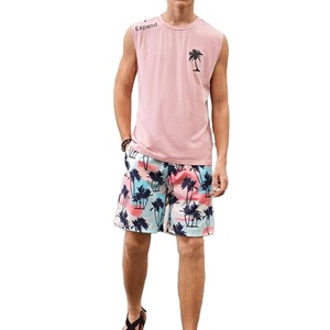 Pantalones cortos de cintura con cordón y estampado tropical para hombre, pantalones cortos informales con estampado de vacaciones Vibes Beach - Product Image 4
