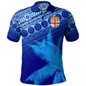 Polo de Talla Grande para Hombre, Estampado Geométrico Azul, Casual, Manga Corta, Impresión por Sublimación, Logotipo Frontal, Poliéster Tejido - Product Image 1