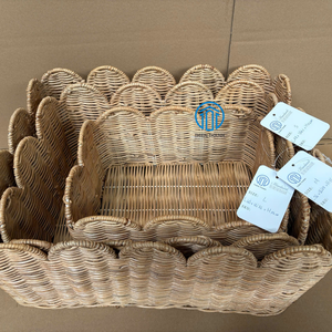 Rectangular Woven Rattan Storage Basket Scalloped Edge Handmade Eco Friendly Organizer Basket Wholesale Bulk Supplier Home Decor - Product Image 2
