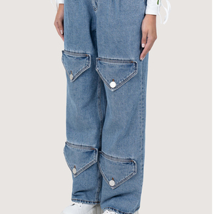 En gros, Jeans pour femmes à jambe évasée, en denim très extensible et amincissant, personnalisés, coupe ample et décontractée - Product Image 3