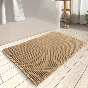 Alfombra de Baño Rectangular Minimalista de Algodón Tejido, Color Beige Sólido, Secado Rápido, Base de Espuma Viscoelástica para el Suelo del Baño - Product Image 5