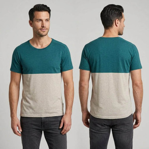 Camiseta transpirable para hombre, de dos tonos, con bloques de color, cuello redondo, manga corta, mezcla de algodón, estilo casual y moderno. - Product Image 5