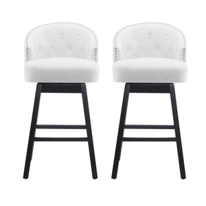 Ensemble de 2 tabourets de comptoir pivotants de 33,25 po, rembourrés, avec dossier et repose-pieds, structure en bois de caoutchouc massif, hauteur de comptoir - Product Image 2