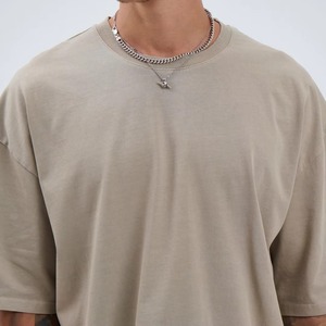 Men's <b>Tshirts</b> Streetwear Custom logo High Quality 100% Cotton Drop Shoulder Blank Heavyweight Crew Neck T-shirts - Product Image 4