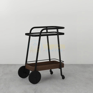 <b>Metal</b> Bar <b>Trolley</b> Rolling Drink Cart Two Tier Beverage Storage Rack <b>with</b> <b>Wheels</b> for Hotel Living Room - Product Image 5