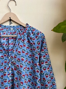 Blusa de Verano para Mujer, Estampada a Mano, de Algodón, con Bordado Floral, con Botones, Informal, de Manga Corta - Product Image 2