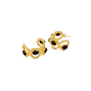 Elegant Natural <b>Black</b> Onyx Gemstone Handmade <b>Gold</b>-Plated Hoops Luxury Artisan Designer Statement Studs <b>Earring</b> Fashion Wholesale - Product Image 4
