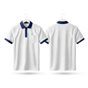 เสื้อโปโลผู้ชายสีขาวกรมท่าลายจุด พร้อมกระเป๋า ขอบสีดำเรียบหรู แขนสั้น ผ้าฝ้าย เสื้อกอล์ฟสำหรับฤดูร้อน - Product Image 1