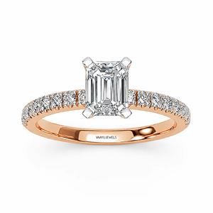 Luxury IGI Certified Lab Grown <b>Emerald</b> Cut Diamond Solitaire Engagement <b>Ring</b> with Pave Band in 10K 14K 18K Gold 925 935 <b>Silver</b> - Product Image 2