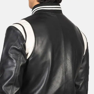 Veste universitaire en cuir PU pour homme, couleur noire unie, col rabattu, manches régulières, style décontracté d'automne - Product Image 5