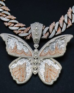 <b>Rapper</b> Bling Men's 18K Gold Plated Moissanite Butterfly Pendant Hip Hop Necklace Iced Out Cuban Link <b>Chain</b> Everyday Wear Pendant - Product Image 4