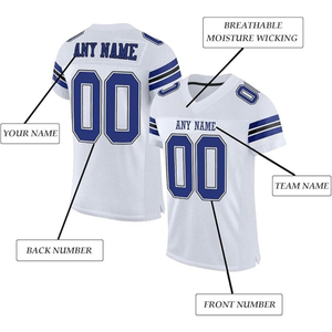 Camiseta de Fútbol Americano Personalizada para Hombre, Blanca y Azul con Estampado, Cuello en V, Manga Corta, Transpirable, de Malla de Poliéster, Uniforme con Logotipo Personalizado - Product Image 6