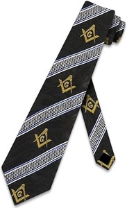 Corbata Masónica para Hombre, Negra a Rayas, Clásica, de Masonería, Tipo de Tela 100% Poliéster, 3.75 Pulgadas de Ancho - Product Image 2