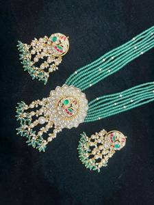 TISHYA DIAMOND Gold Plated Copper Alloy Necklace Earring <b>Set</b> Ruby Brilliant Cut Imitation <b>Pearl</b> Tassel Ethnic Wedding <b>Jewelry</b> - Product Image 4