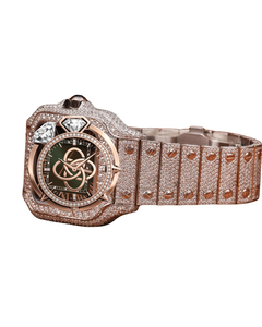 Rose Gold Luxury Mens Square Analog <b>Watch</b> Green Sapphire Crystal Stainless Steel Bracelet <b>Diamond</b> Quartz Custom Logo OEM ODM - Product Image 2