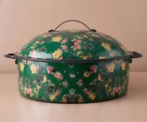 Casserole arabe en émail vert menthe pastel à motifs floraux, plat de service pour garder les aliments au chaud, idéal pour les cadeaux de l'Aïd et le Ramadan - Product Image 5