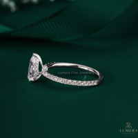 Anillo de Compromiso Solitario con Diamante Cultivado en Laboratorio, Corte Pera Brillante, Oro 9K, 10K, 14K, 18K, Joyería Nupcial