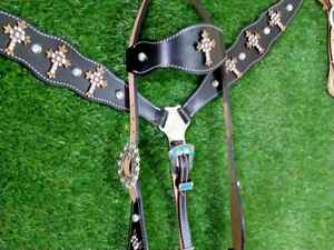 Ensemble serre-tête et col de poitrine Western haut léger en cuir de vachette de qualité supérieure tendance conceptions de perles personnalisées pointe de cheval saisonnière - Product Image 3