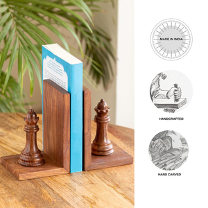 Chess Queen Sheesham Wooden Bookends Handmade Decorative <b>Book</b> Support for Study Room and Interior Decoration - Product Image 5
